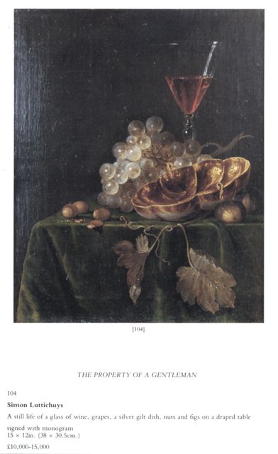 Christie's — Simon Luttichuys. A still life of a glass of wine, grapes, a silver gilt dish, nuts and figs on a draped table — insieme